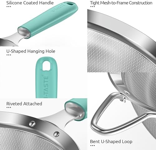 U-Taste Fine Mesh Strainer, 18/8 Stainless Steel Sieve 30 Mesh, M/Aqua Sky