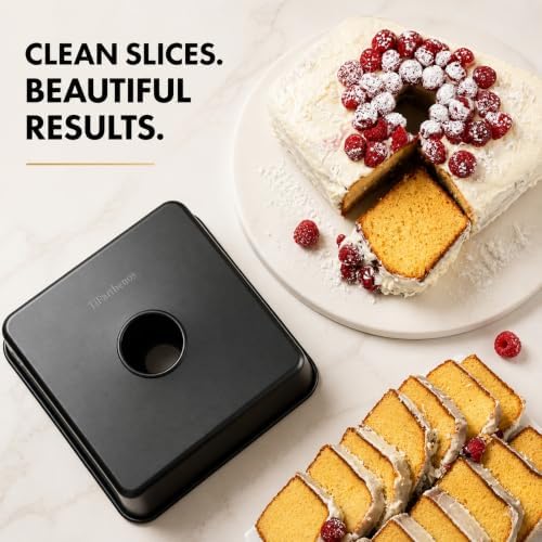 One-Piece Square Tube Cake Pan, 18 Cup, Anodized Aluminum, 9 x 9 x 4.5 in, Seamless Design, Easy Release, Even Heat, for Angel Food, Chiffon, Sponge, Mile High & Pound Cakes (Black)