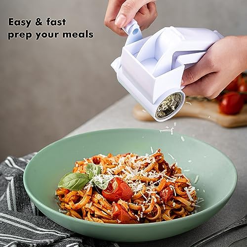 Rotary Cheese Grater with Handle, Handheld Cheese Grater with 2 Stainless Steel Drums for Cheese Nuts Chocolates Vegetables, Includes Extra Handle
