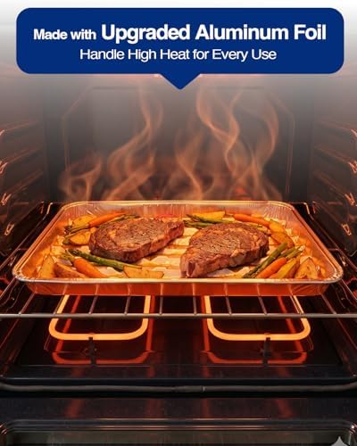 50Pcs Broiler Pans for BBQ Grill, 9x13 Grill Pan Liners with Ribbed Surface, Disposable Aluminum Foil Trays for Oven Without Hole