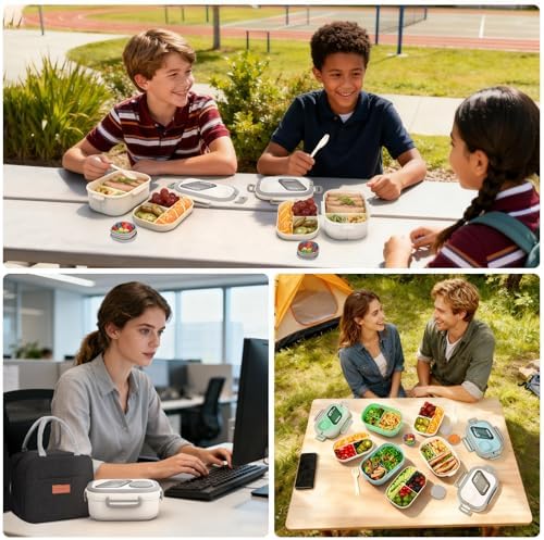 PEDECO White Bento Box with Bag for Adult Kid, Leakproof 2-Layers Stackable