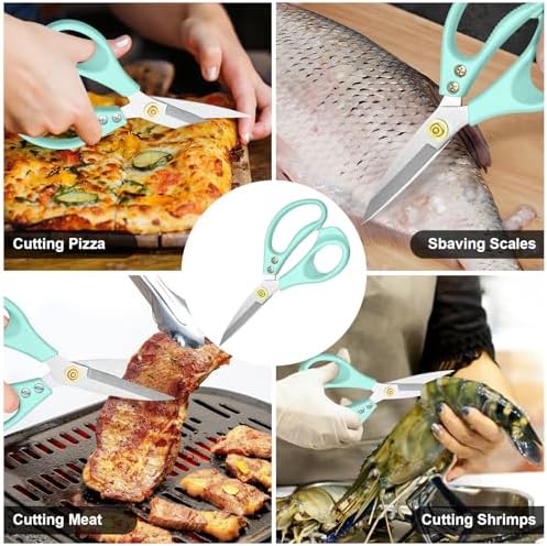 All Purpose Kitchen Scissors, Kitchen Shears Heavy Duty - Dishwasher Safe Food Scissors- Multipurpose Cooking Shears for Meat Poultry Food, Herbs, and Fish, Comfort Grip Handles, Green
