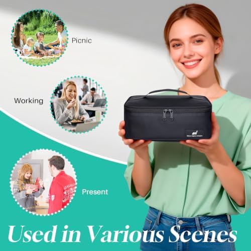 NOL Insulated Lunch Bag for Adults – Compact Cooler Lunch Box with Food-Grade Lining, Waterproof Lunch Bag for Work, Travel | Portable Thermal Meal Tote with Handle, Black