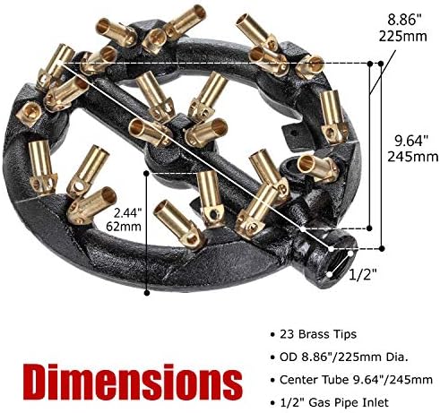DuraSteel Propane Gas Jet Burner For Chinese Wok Range, Grilling, Stir Fry - Cast Iron Body Round Nozzle Jet Burner with 23 Brass Tips - Up 100,000 BTU