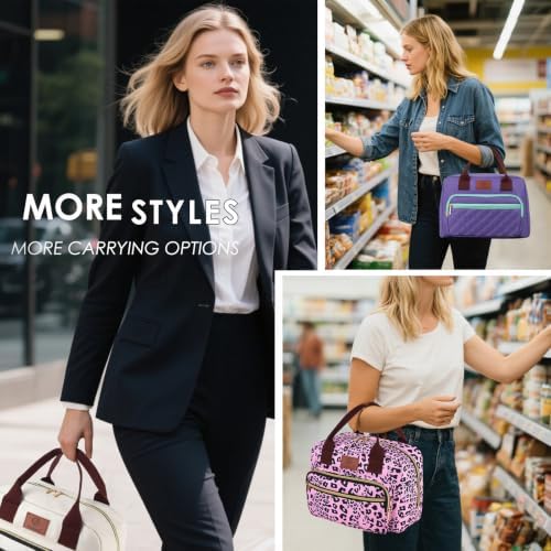 Insulated Lunch box for Women,Leakproof Quilted Thermal Lunch Bag, 14L Large Capacity Lunch Tote Bag Lightweight LunchBox Cooler for Work, School, Picnic or Travel with 2 Front Pocket-Leopard print