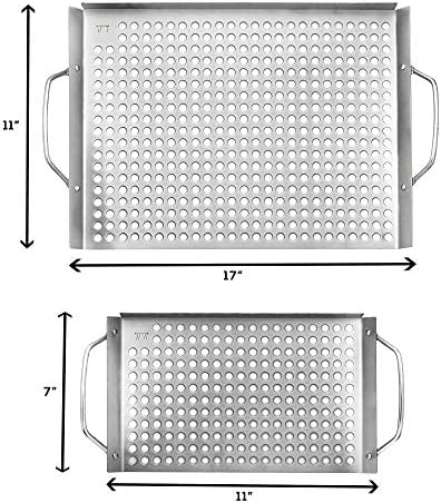 Outset Stainless Steel Grill Topper Grid, Set of 2, 11"x7" & 11"x17" Trays
