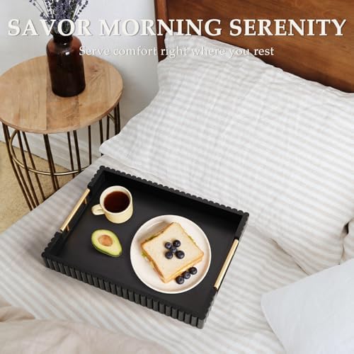 Serving Tray for Coffee Table Decor, 16.7" Decorative Ottoman Tray, Black