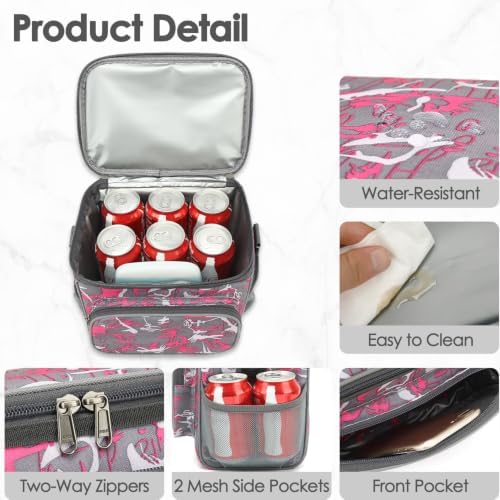 FlowFly Insulated Reusable Lunch Bag Adult Large Lunch Box for Women and Men with Adjustable Shoulder Strap,Front Zipper Pocket and Dual Large Mesh Side Pockets,Graffiti