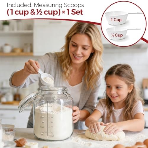 Large Glass Jars with Airtight Lids 1.1 Gallon 2 Pack Flour Jar