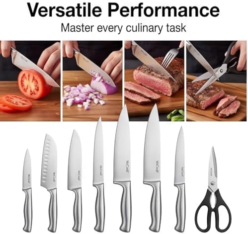McCook Knife Set Kitchen Steel Knife Block Set w Built-in Sharpener