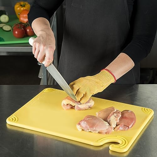 San Jamar Saf-T-Grip Plastic Cutting Board with Safety Hook, 12" x 18" x 0.5", Yellow, (Pack of 6)