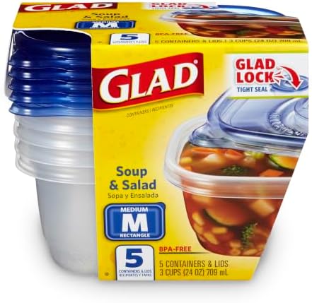 Glad GladWare Medium Rectangle Food Storage Containers, 24 Oz, 5 Ct, 6-Pk