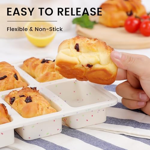 Vinino Mini Silicone Loaf Pans with Metal Reinforced Frame, 8-Cavity, Cream