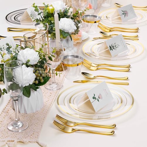 BESTSTAR 100PCS Clear Plastic Plates for Party