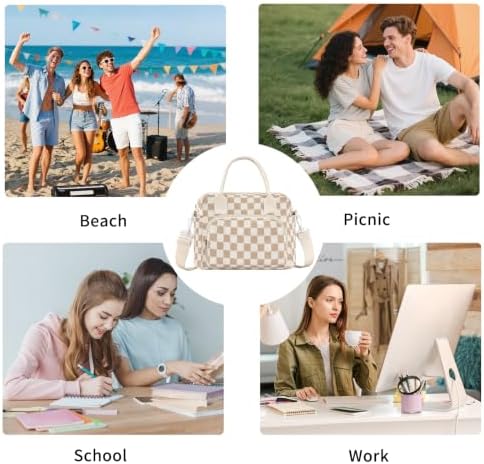 Lunch Bag Women Lunch Box for Women Adult Cute Insulated Lunch Bag Lager Cooler Lunch Tote Bags for Work Picnic (Beige-Strawberry)