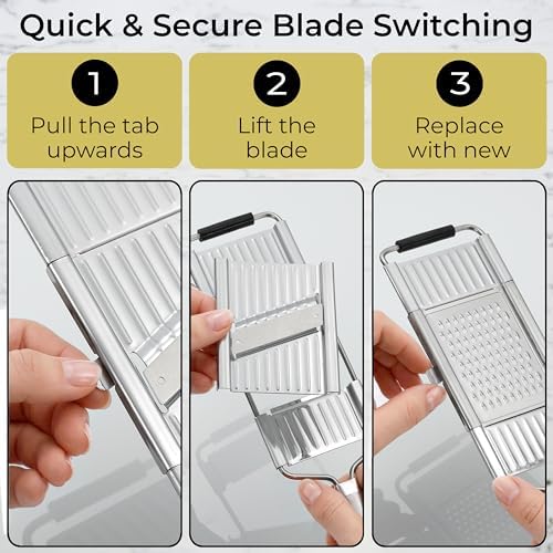 Gramercy Handheld Mandoline Slicer for Kitchen, Stainless Steel, 4 Blades