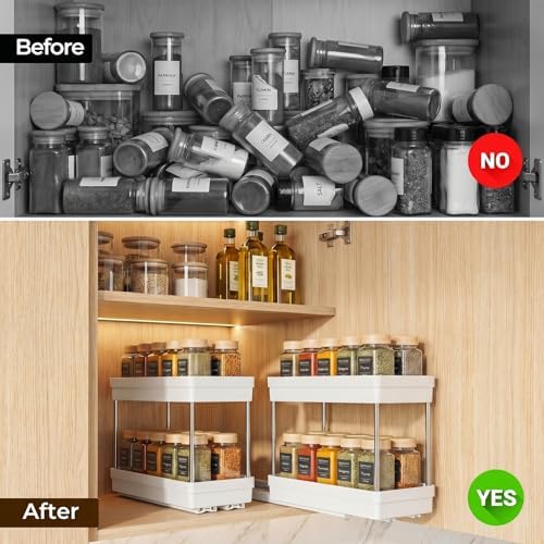 Pull Out Spice Rack, 3 Pack 2-Tier Cabinet Organizer, White