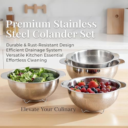 Stainless Steel Colander for Kitchen with Handle for Pasta (4QT)