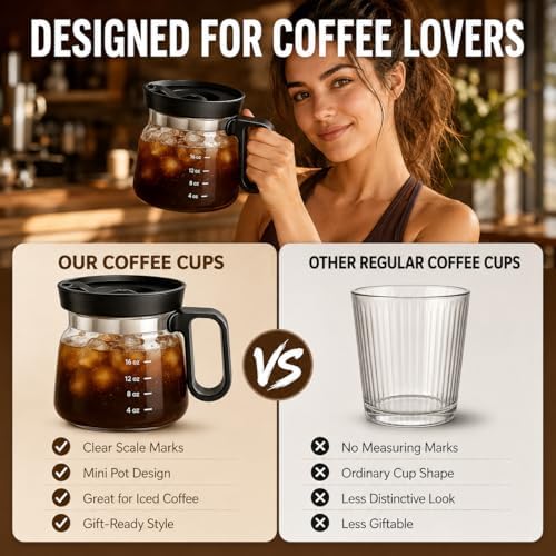 Shelprojsu 16oz Coffee Pot Mug,Glass Coffee Cups Mini Coffee Pot Coffee Mug,with Leak-proof Lid Large Capacity, For Ldeal Gift Coffee Lovers(1pc)