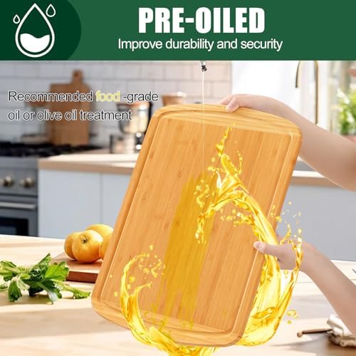 Homaxy Bamboo Cutting Boards for Kitchen Set of 2, Two-Tone