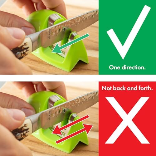 KitchenIQ 50881 - Edge Grip 2-Stage Knife Sharpener - Green - Coarse & Fine Sharpeners -Compact for Easy Storage - Stable Non-Slip Base - Soft Grip Rubber Handle - Straight & Serrated Knives