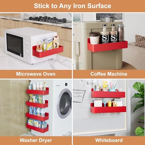 Mystozer Magnetic Spice Rack for Refrigerator Red, 4 Pack