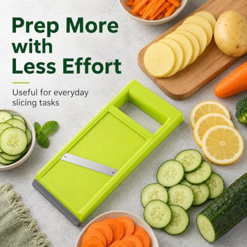 Handheld Potato Slicer & French Fry Cutter, Stainless Steel Manual Vegetable Slicer for Homemade Fries, Carrot, Zucchini, Easy-Grip Slicer, 4.25x10.8 Inch Kitchen Gadget(Green)