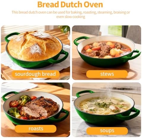 6QT Enameled Cast Iron Green Dutch Oven For Sourdough Bread Baking