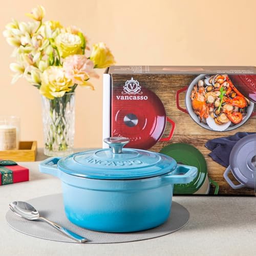 vancasso 2.5 Qt Enameled Cast Iron Dutch Oven with Lid, Blue