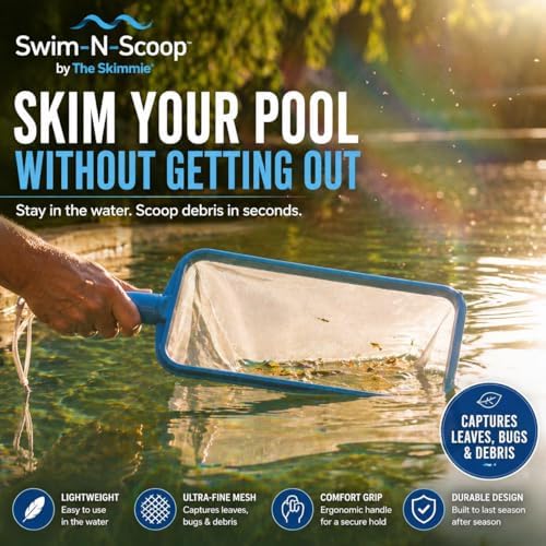 The Skimmie Swim-N-Scoop in-Pool Handheld Skimmer Net for Scooping Debris, Leaves, and Bugs While Swimming