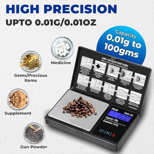 Series Digital Pocket Weight Scale, Stainless-Steel Backlit LCD 100g x 0.01g, (Black), AWS-100-Black - AMERICAN WEIGH SCALES