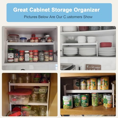 3 Pack Kitchen Cabinet Organizer Shelf, Stackable Expandable Shelves Organizers For Kitchen Cabinet Countertop Storage, Adjustable Counter Cupboard Pantry Organizer Shelf Rack Stand, Length:25.5 Inch