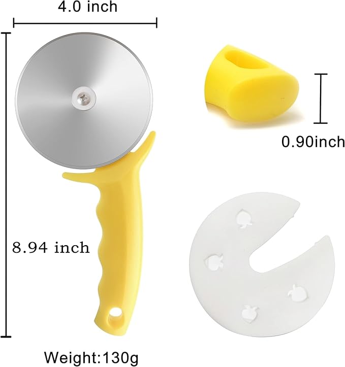 4-Inch Super Sharp Pizza Cutter Wheel,Stainless Steel Large Blade Pizza Cutter with Cover,Premium Kitchen Pizza Slicer with Good Grips Handle,Easy to Clean and Dishwasher Safe-Yellow