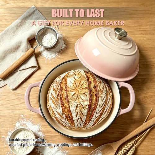 Cast Iron Bread Dutch Oven 6QT Cream Enameled with Lid