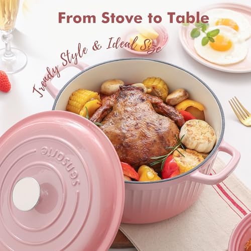 SENSARTE 6.5QT Enameled Cast Iron Dutch Oven Pot with Lid&Cotton Potholders