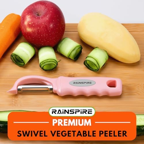 Rainspire Vegetable Peeler Potato Peelers for Kitchen, Sharp Stainless Steel Blades Veggie, Comfortable Handle Fruit Peeler, Carrot Peeler Apple Peeler Dishwasher Safe (2, Pink)
