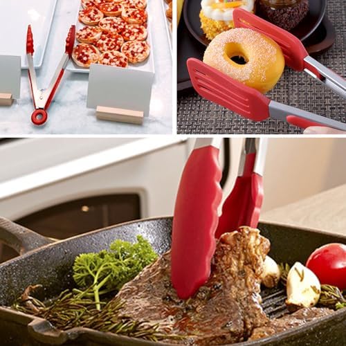 9 Inch Cooking Tongs with Silicone Tips Set of 3(Red)
