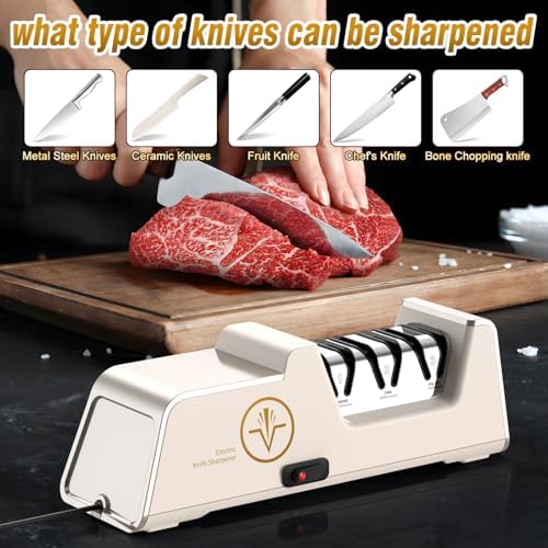VIDOME Electric Knife Sharpener, Champagne Gold & White