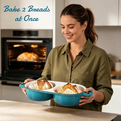 Enameled Cast Iron Double Round Bread Loaf Pot with Lid – Emerald