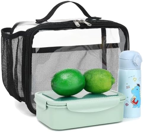GYEUKHAM Insulated Lunch Box for School, Thermal Reusable Durable Freezable Lunch Bags for Kids Boys Girls Men Women - Small Soft Cooler Portable Lunch Tote Kit for Work Picnic Travel,Clear Black