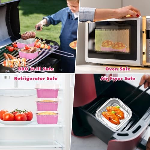 selizo 60 Pack 10oz Mini Disposable Cake Pans with Lids, Aluminum Foil Square Baking Cups, 4.4x4.4 Large Baking Cake Tins Cup Cake Containers with Lids for Thanksgiving Individual Cakes