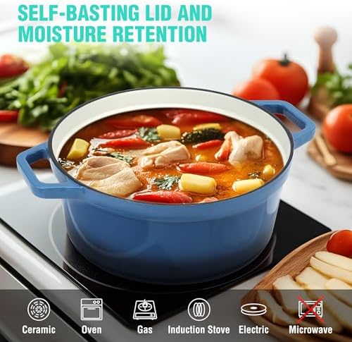 HAUSHOF 5.3QT Enameled Cast Iron Dutch Oven, Non-Stick Pot