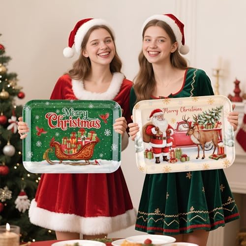 Vesici 4 Pcs Christmas Serving Trays 13x10 Inch Melamine Blue White Set