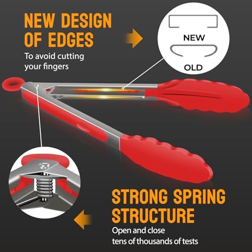 HOTEC Silicone Kitchen Tongs for Cooking, 9-Inch Serving Tongs, Set of 3