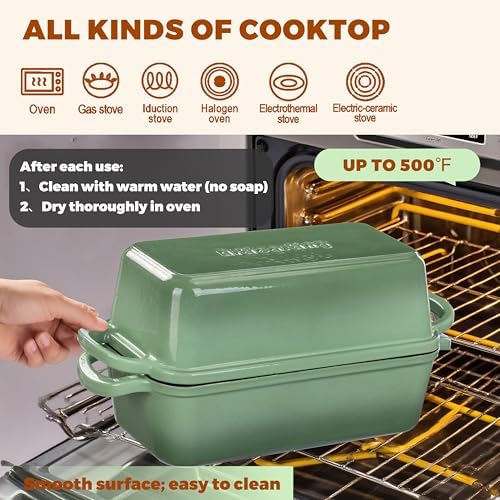 Cast Iron Loaf Pan with Lid, 11x5 Inch 5.8 Qt Sourdough Pan
