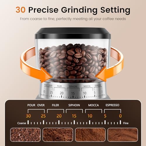 Emojoy Electric Burr Coffee Grinder, 30 Settings, Touchscreen & Anti-Static