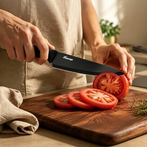 15 PCS Black Knife Set for Kitchen with Block, Built-In Sharpener