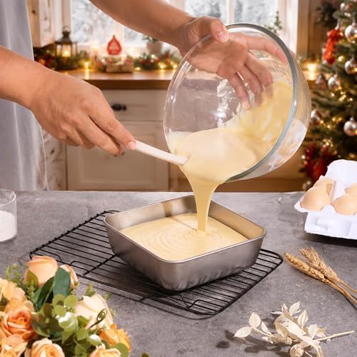 LIANYU 6 x 6 Square Cake Pans with Lid, Stainless Steel Lasagna Brownie Pan