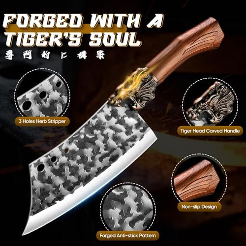 Purple Dragon 8 Pcs Japanese Chef Butcher Knife Set with Roll Bag