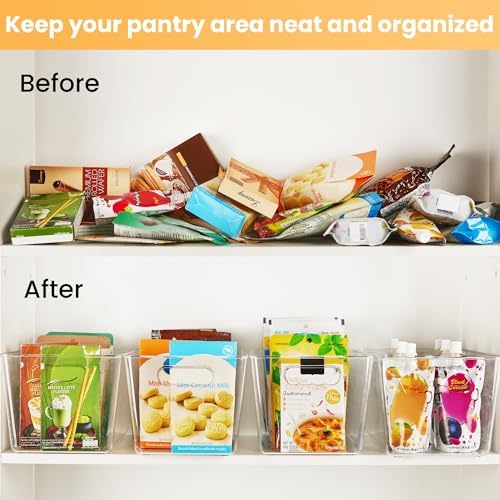 YIHONG 8 Pack Clear Storage Bins, Pantry Organizer Bins with Handle, Large